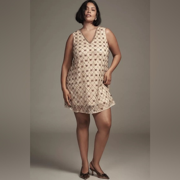 NWT! Anthropologie Let Me Be Crystal-Embellished Mini Shift Dress - Multiple ⚫️🍬 - Picture 4 of 13